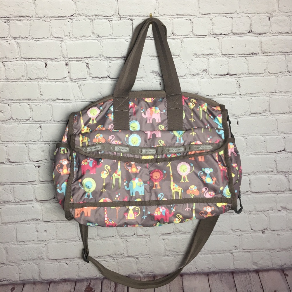 LESPORTAC Classic Diaper Bag Brown Happy Elephants Print - Picture 2 of 12